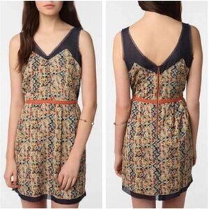 UO Staring at Stars ASO Mesh Trim Abstract Raw Edge Mini Sheath Dress-Size 4